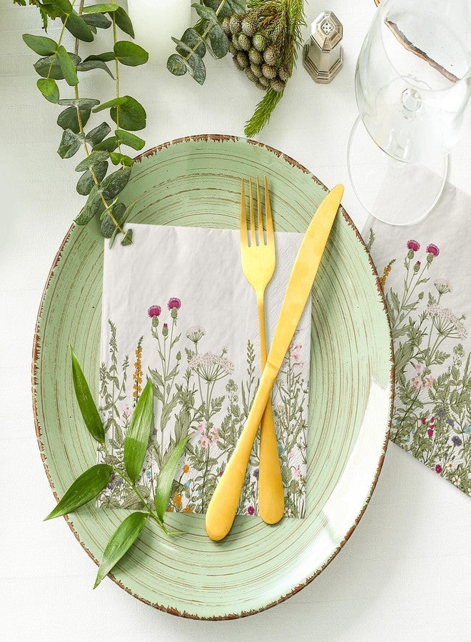 JarThenaAMCS 80Pcs Green Wildflower Cocktail Paper Napkins Vintage Wild Floral Disposable Napkins Decorative Beverage Napkin for Bathroom Wedding Baby Shower Party Table Decor Supplies - Image 4